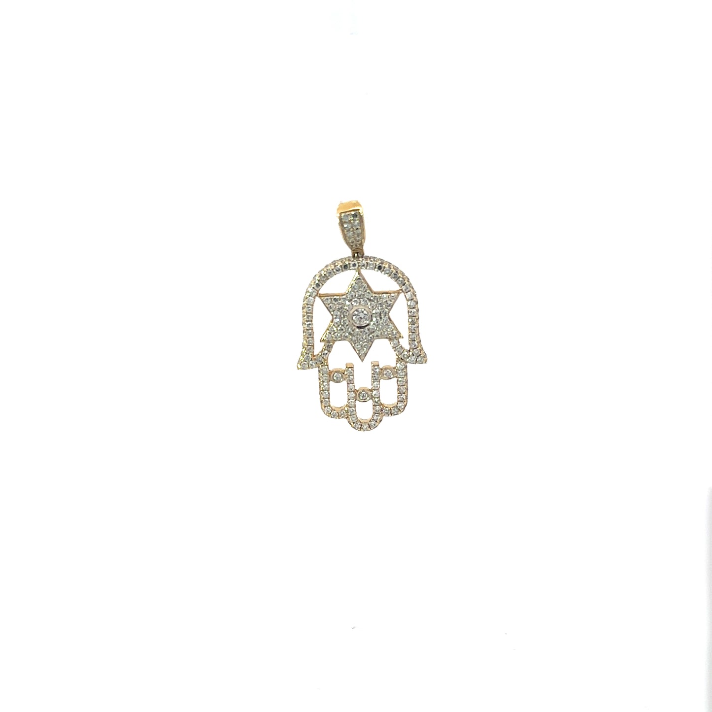 14K Hamsa Diamond Pendant Yellow Gold